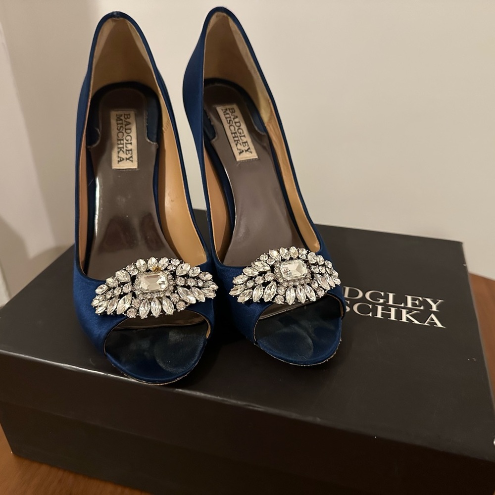 Badgley Mischka Blue Crystal Embellished Heels